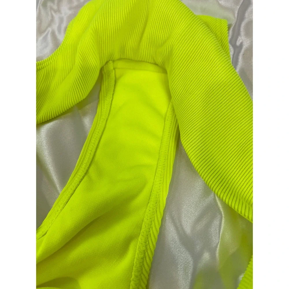 Ribbed Bikini Bottom Neon Yellow Strappy‎ Swimsuit Bottoms